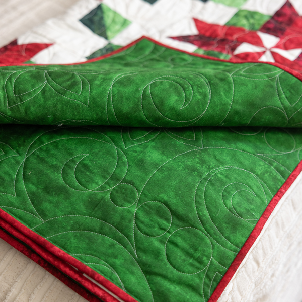 Peppermint Poinsettias Quilting Kit - Pre-Cut with Complete Backing & Binding - Experienced Beginner - Throw and Queen