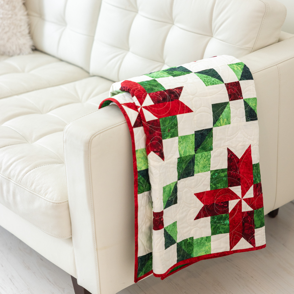 Peppermint Poinsettias Quilting Kit - Pre-Cut with Complete Backing & Binding - Experienced Beginner - Throw and Queen