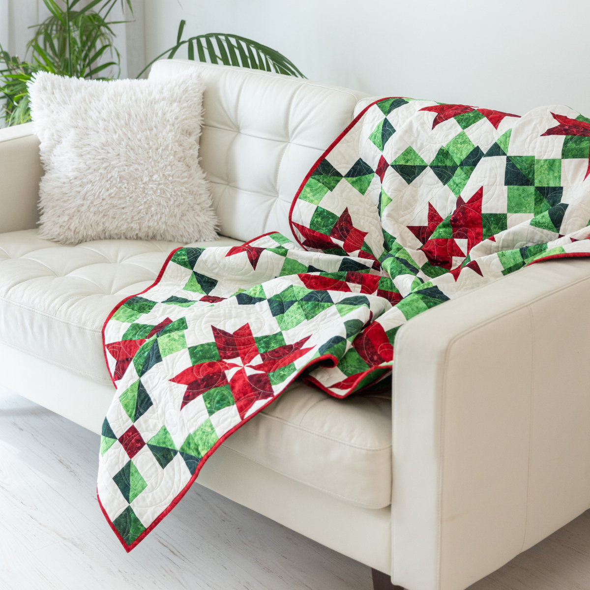 Peppermint Poinsettias Quilting Kit - Pre-Cut with Complete Backing & Binding - Experienced Beginner - Throw and Queen