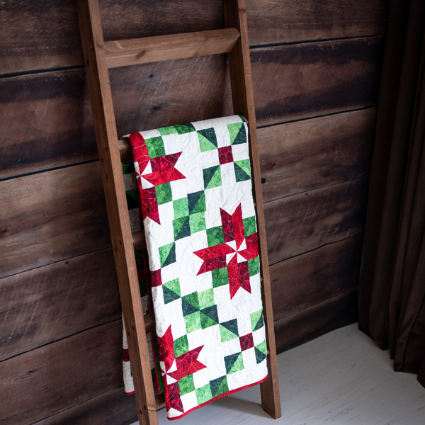 Peppermint Poinsettias Quilting Kit - Pre-Cut with Complete Backing & Binding - Experienced Beginner - Throw and Queen