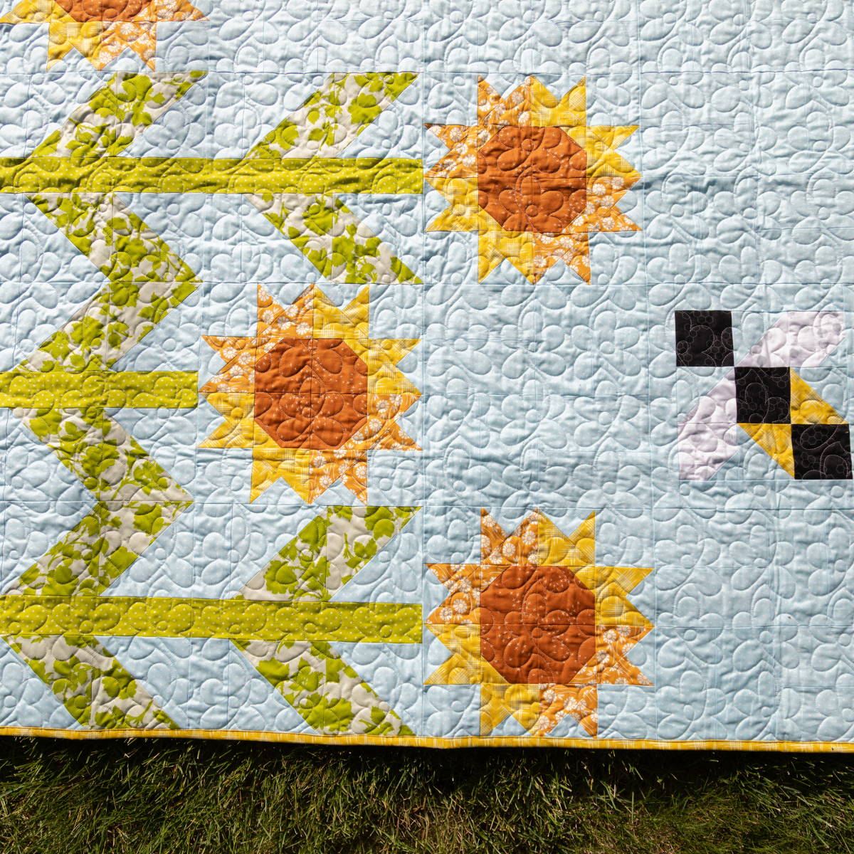 Sunshine and Pollen Quilting Kit - Pre-Cut with Complete Backing & Binding - 60x72 inches Finished Size - Experienced Beginner