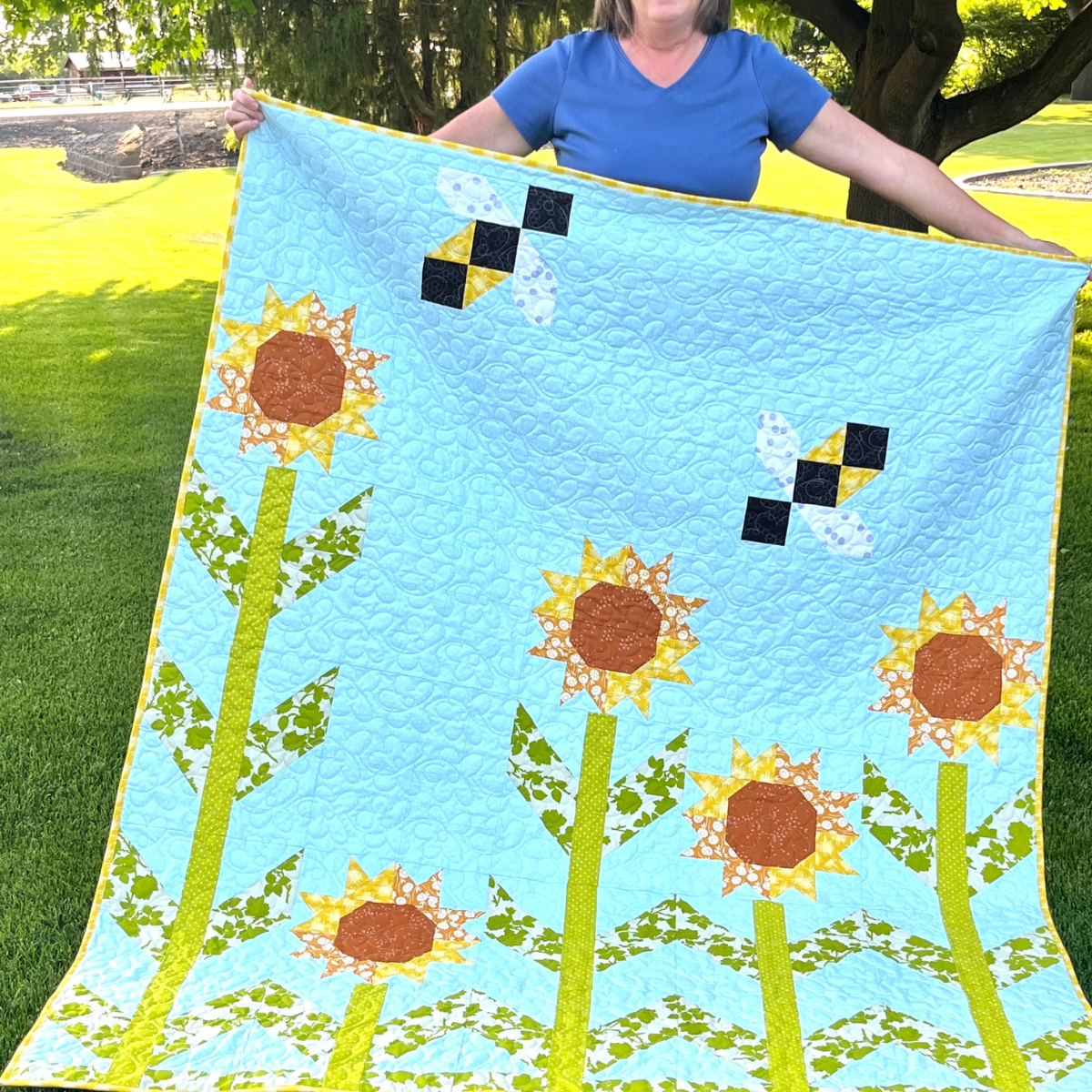 Sunshine and Pollen Quilting Kit - Pre-Cut with Complete Backing & Binding - 60x72 inches Finished Size - Experienced Beginner