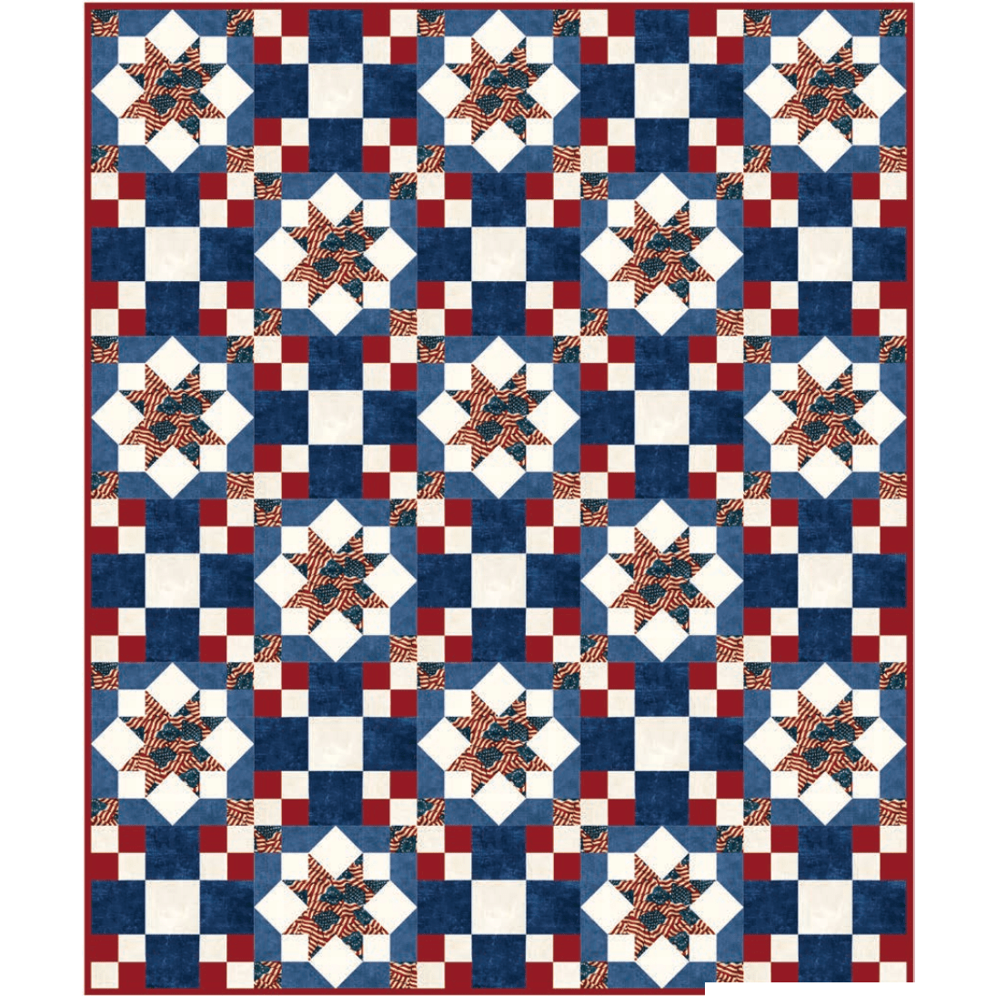 Because of the Brave finished quilt top, 60 x 72 inch patriotic Sawtooth Star throw quilt