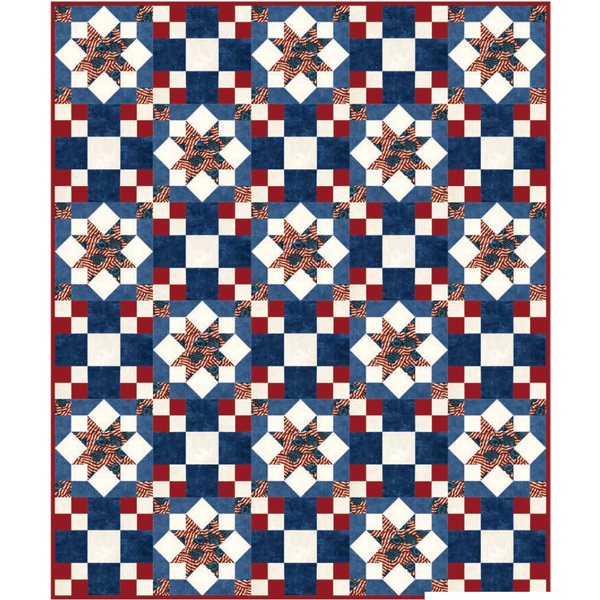 Because of the Brave finished quilt top, 60 x 72 inch patriotic Sawtooth Star throw quilt