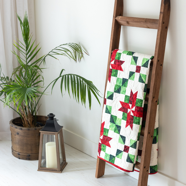 Peppermint Poinsettias Quilting Kit - Pre-Cut with Complete Backing & Binding - Experienced Beginner - Throw and Queen
