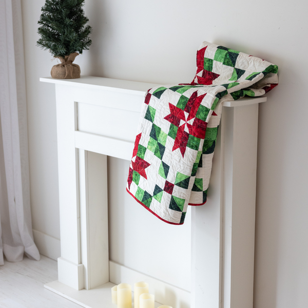 Peppermint Poinsettias Quilting Kit - Pre-Cut with Complete Backing & Binding - Experienced Beginner - Throw and Queen