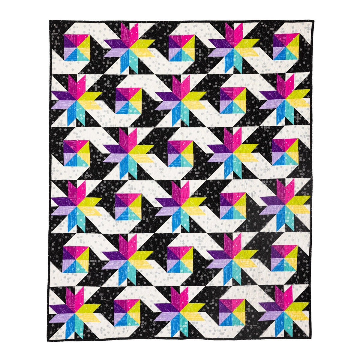 Stars at Sea finished quilt top, 60 x 72 inch modern Storm at Sea throw quilt