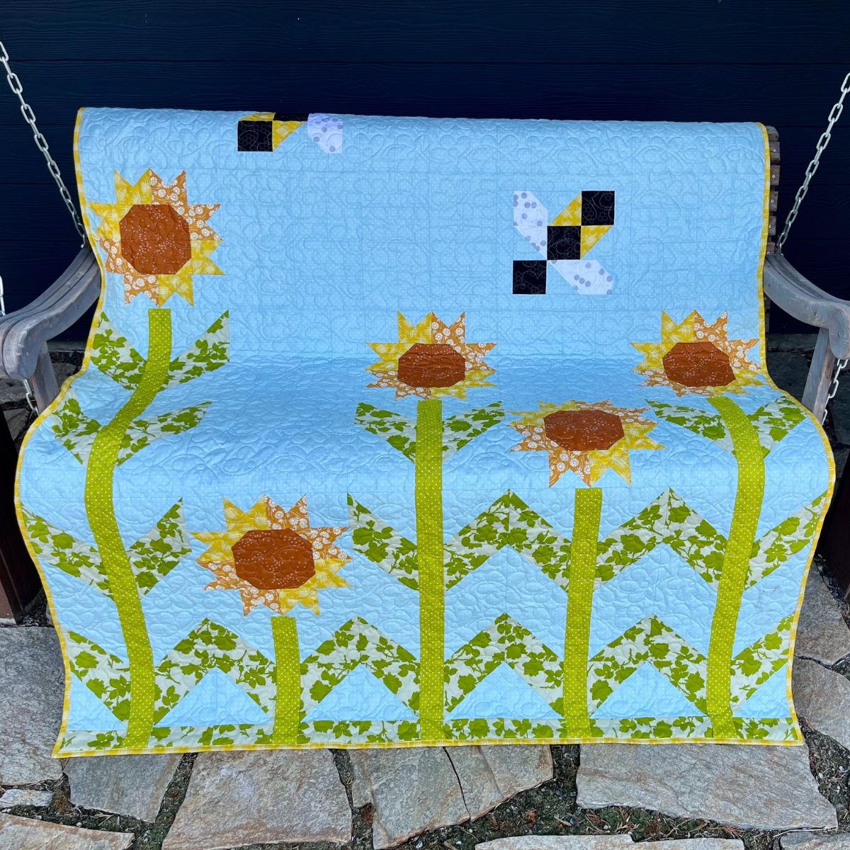 Sunshine and Pollen Quilting Kit - Pre-Cut with Complete Backing & Binding - 60x72 inches Finished Size - Experienced Beginner