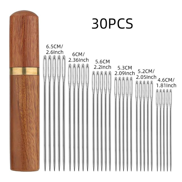30pcs Self-Threading Needles with Wooden Storage Case – Perfect for Elderly and Easy Sewing