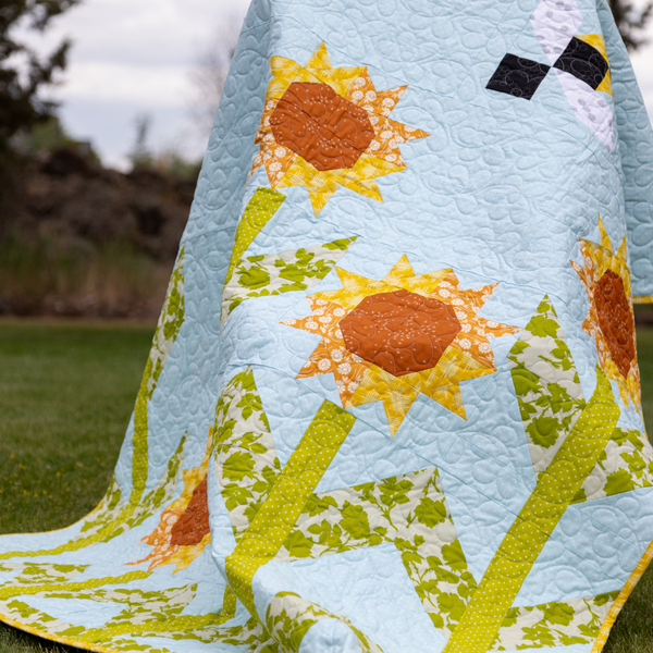 Sunshine and Pollen Quilting Kit - Pre-Cut with Complete Backing & Binding - 60x72 inches Finished Size - Experienced Beginner