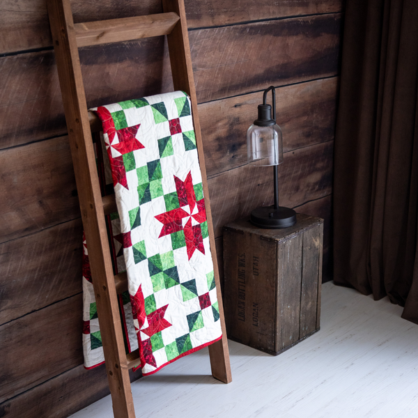 Peppermint Poinsettias Quilting Kit - Pre-Cut with Complete Backing & Binding - Experienced Beginner - Throw and Queen