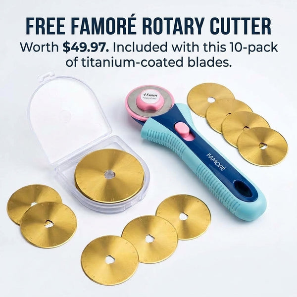 Famore Rotary Cutter with 10 Titanium Rotary Cutter Blades, 45mm
