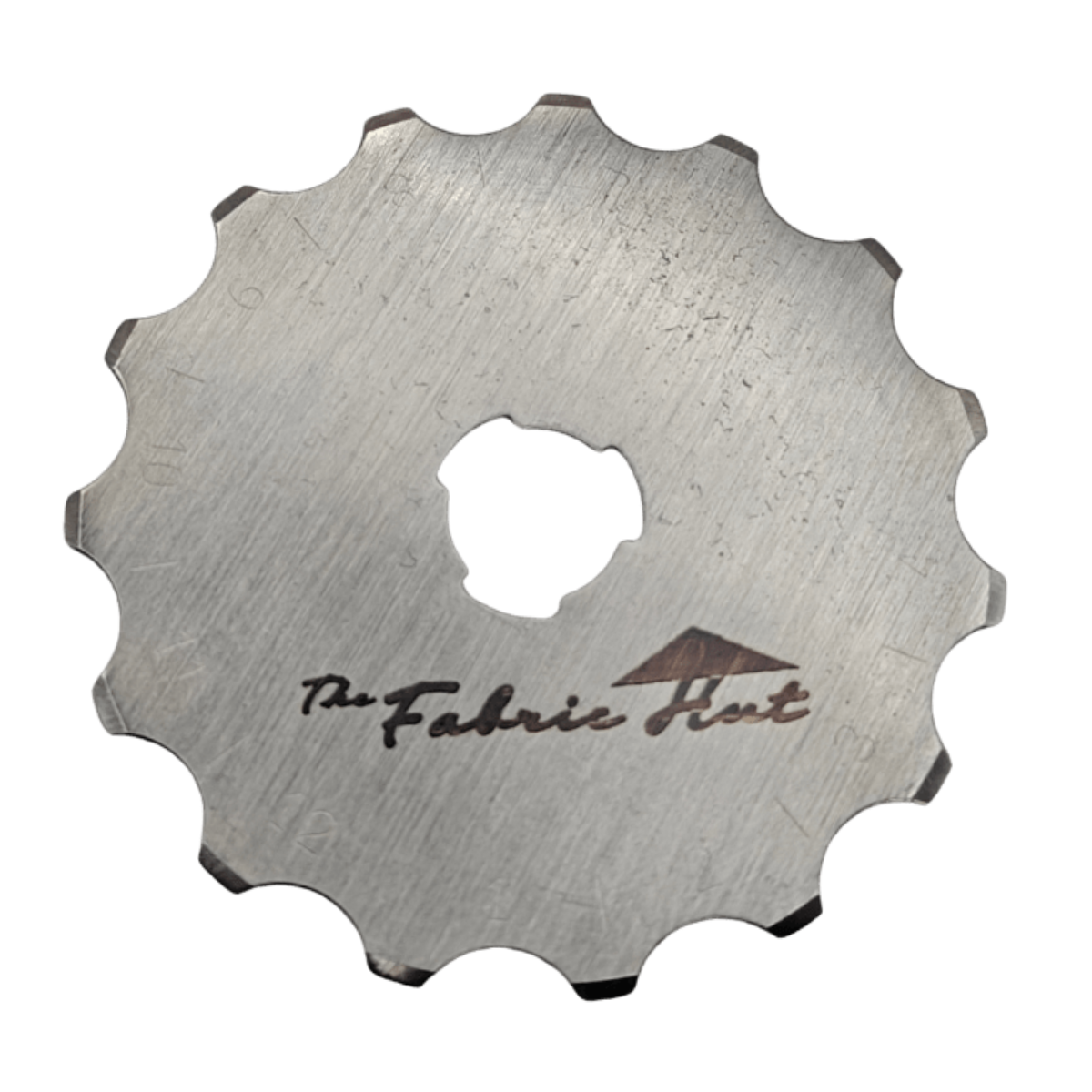 45mm Rotary Perforating Blade, pack of 10 stainless steel blades that score clean evenly spaced perforations, shown with the clear storage case - The Fabric Hut