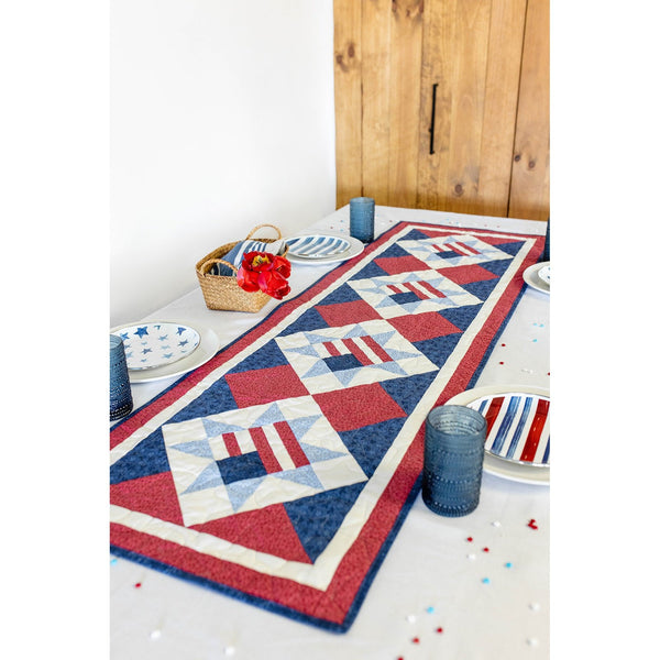 Freedom Festive Pre-Cut Quilt Kit - Patriotic Table Runner, 16" x 64", Complete with Pattern, Binding & Backing