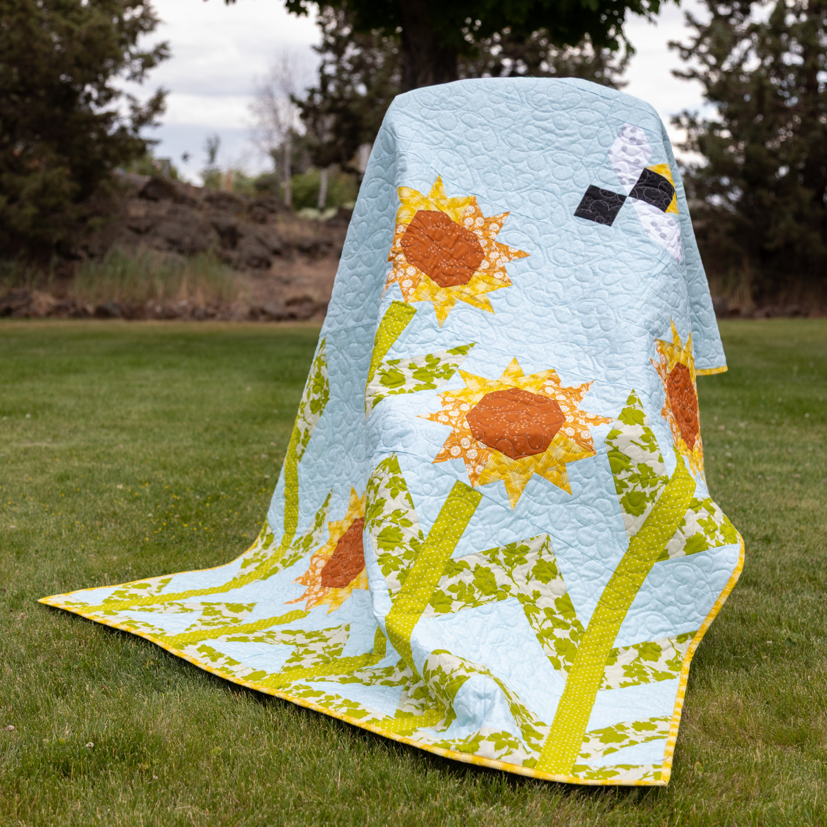 Sunshine and Pollen Quilting Kit - Pre-Cut with Complete Backing & Binding - 60x72 inches Finished Size - Experienced Beginner