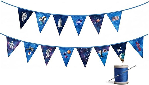 NASA DIY Canvas Bunting Kit – Space-Themed Fabric Craft Project for Home Décor – Includes 24" x 43" Blue Canvas Panel, Navy Backing & Binding – Makes 11ft Handmade Banner