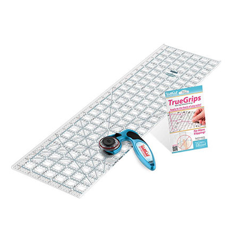 TrueCut Quilter's Combo with 45mm My Comfort rotary cutter, 6.5 x 24.5 inch ruler and TrueGrips non-slip strips