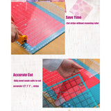 12.5 inch by 12.5 inch slotted quilting ruler, clear acrylic with grooved cutting slots, shown squaring up a quilt block - The Fabric Hut
