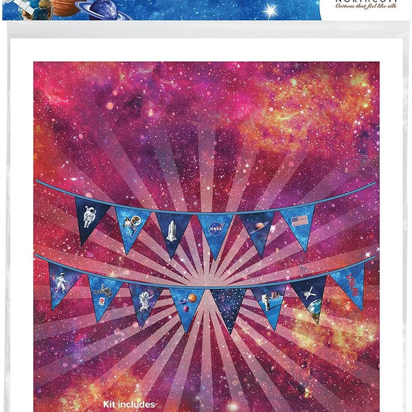 NASA DIY Canvas Bunting Kit – Space-Themed Fabric Craft Project for Home Décor – Includes 24" x 43" Blue Canvas Panel, Navy Backing & Binding – Makes 11ft Handmade Banner