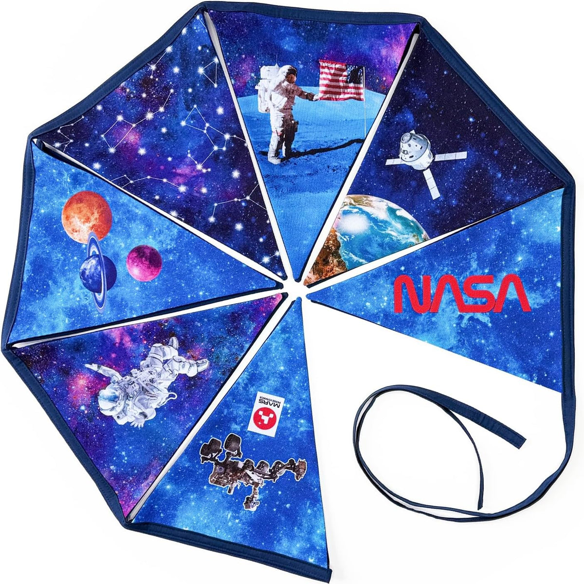 NASA DIY Canvas Bunting Kit – Space-Themed Fabric Craft Project for Home Décor – Includes 24" x 43" Blue Canvas Panel, Navy Backing & Binding – Makes 11ft Handmade Banner
