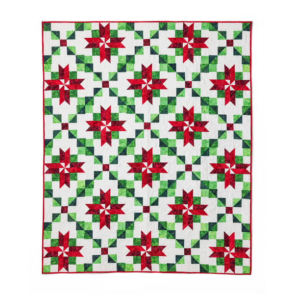Peppermint Poinsettias Quilting Kit - Pre-Cut with Complete Backing & Binding - Experienced Beginner - Throw and Queen