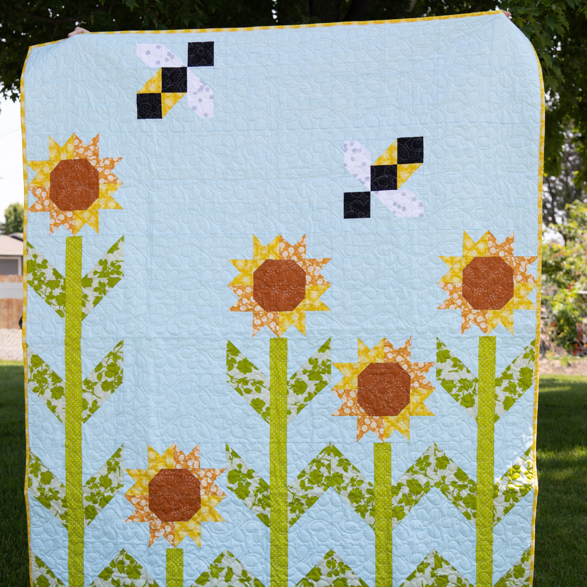 Sunshine and Pollen Quilting Kit - Pre-Cut with Complete Backing & Binding - 60x72 inches Finished Size - Experienced Beginner