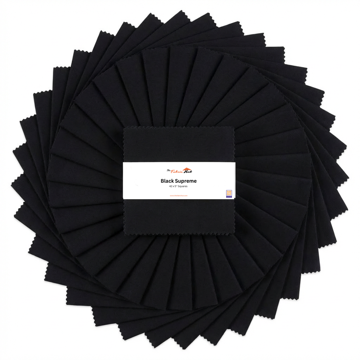 Black Supreme charm pack, 42 precut 5 inch squares of 100% cotton from The Fabric Hut