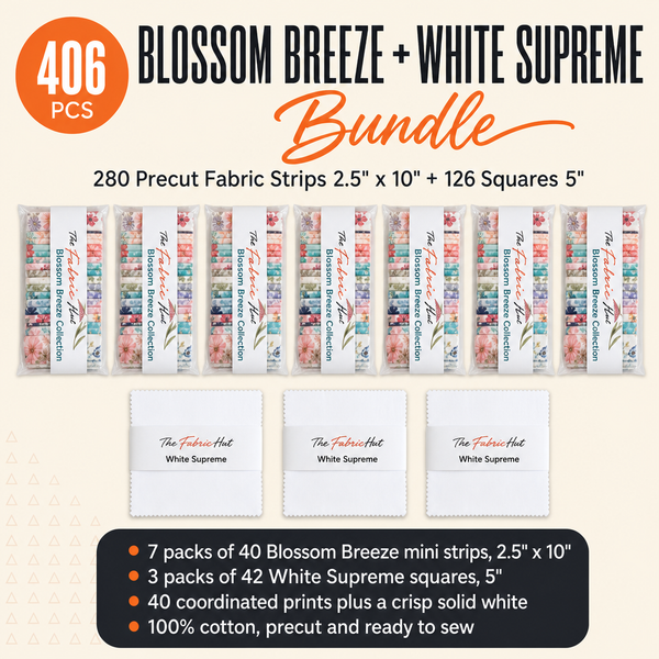 Blossom Breeze + White Supreme Bundle 406pcs - 7 packs of Blossom Breeze mini strips and 3 packs of White Supreme squares - photo 1 of 6 - The Fabric Hut