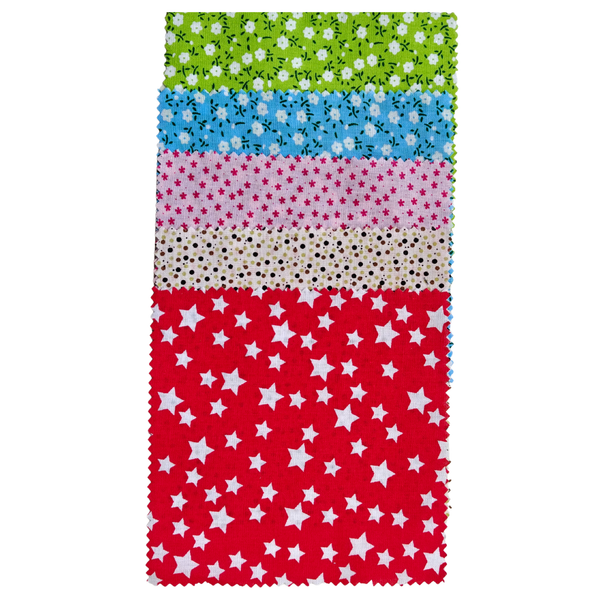 Patchwork Carnival charm pack with 240 precut 5 inch cotton squares across six packs