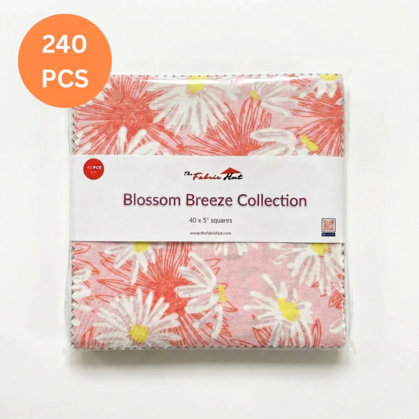 Blossom Breeze charm pack with 240 precut 5 inch cotton squares across six packs