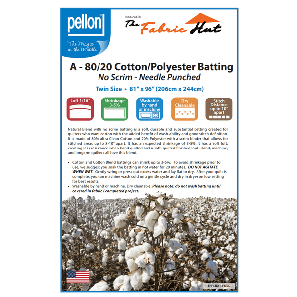 Batting 80/20 Cotton Polyester no scrim FULL 81" x 96"