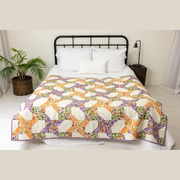 Garden Gate Quilting Kit - Pre-Cut with Complete Backing & Binding - Experienced Beginner - 60x72 inches Finished Size