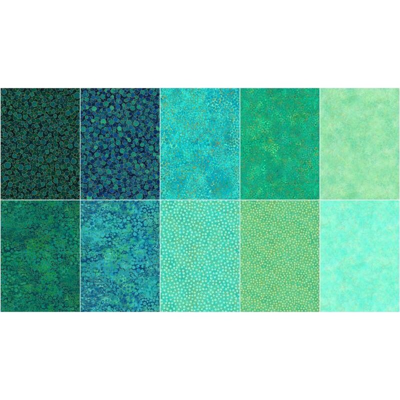 Charm Pack 42pcs - 5" Square Precuts - Lagoon & Peacock - Shimmer Metallic by Northcott - photo 4 of 4 - The Fabric Hut