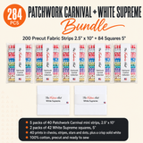 Patchwork Carnival + White Supreme Bundle 284pcs - 5 packs of Patchwork Carnival mini strips and 2 packs of White Supreme squares - photo 1 of 6 - The Fabric Hut