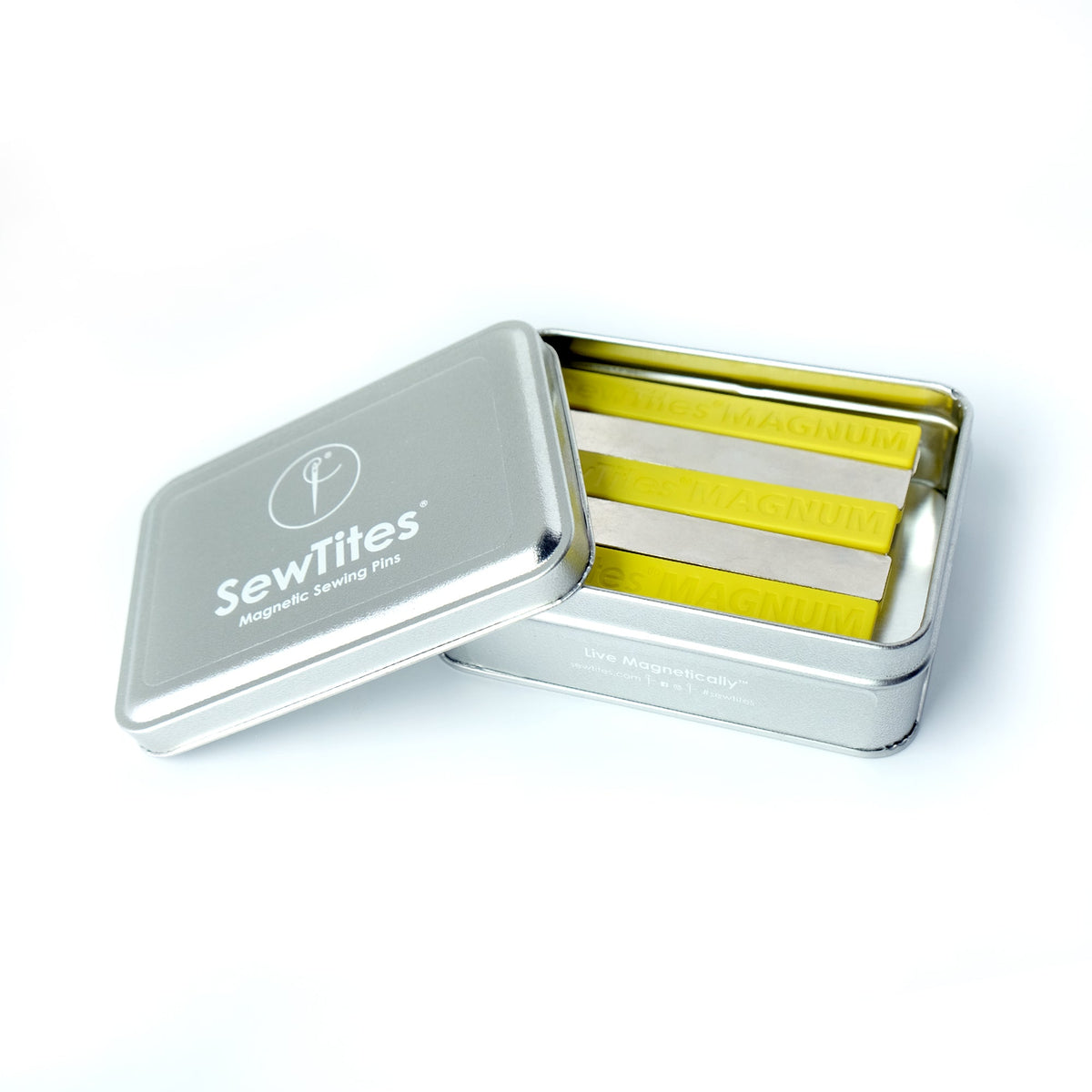 SewTites Magnum 20 pack open keepsake tin showing all twenty magnetic pins - The Fabric Hut