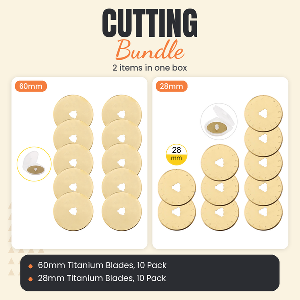 60mm Titanium Rotary Blades, 10 Pack + 28mm Titanium Rotary Blades, 10 Pack Bundle - what is in the bundle - photo 1 of 3 - The Fabric Hut