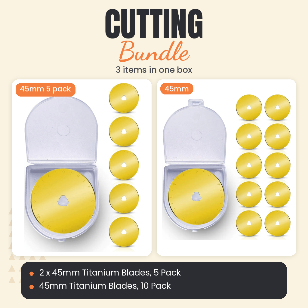 2 x 45mm Titanium Rotary Blades, 5 Pack + 45mm Titanium Rotary Blades, 10 Pack Bundle - what is in the bundle - photo 1 of 3 - The Fabric Hut