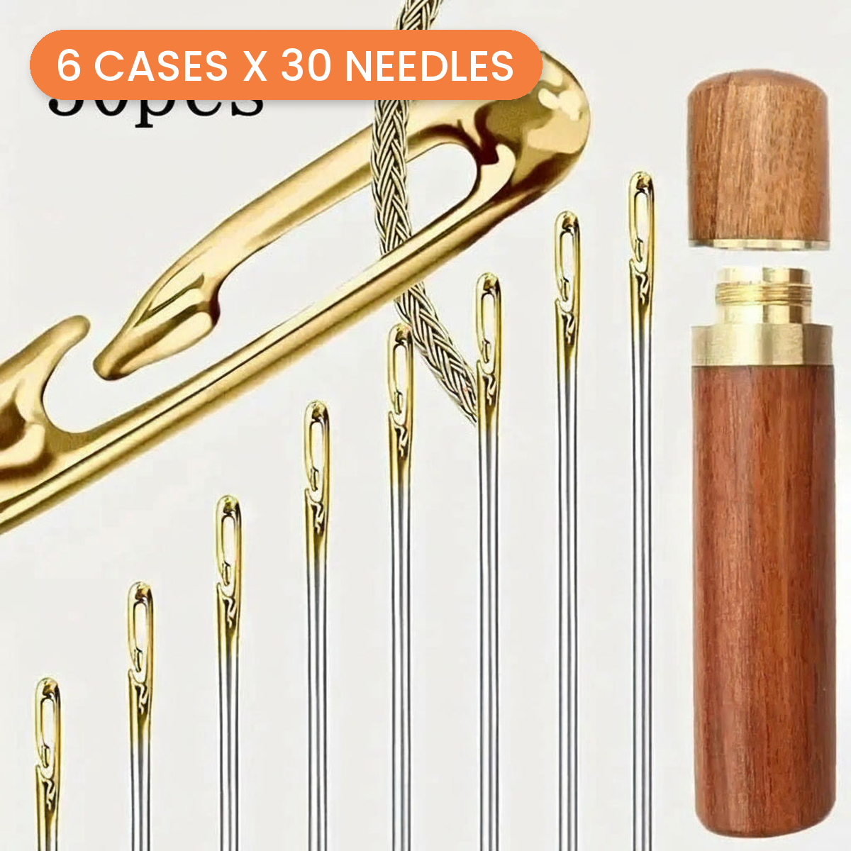 Self-Threading Needles with Wooden Storage Case, 180 Needles - 6 cases x 30 needles - photo 1 of 3 - The Fabric Hut