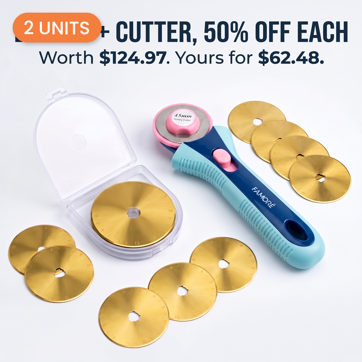 Famore Rotary Cutter + 10 Titanium Rotary Cutter Blades, 45mm - 2 Units - 2 units - photo 1 of 3 - The Fabric Hut