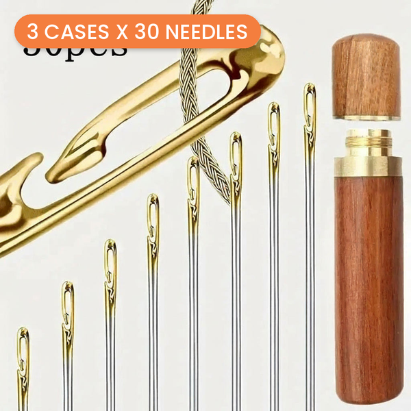 Self-Threading Needles with Wooden Storage Case, 90 Needles - 3 cases x 30 needles - photo 1 of 3 - The Fabric Hut