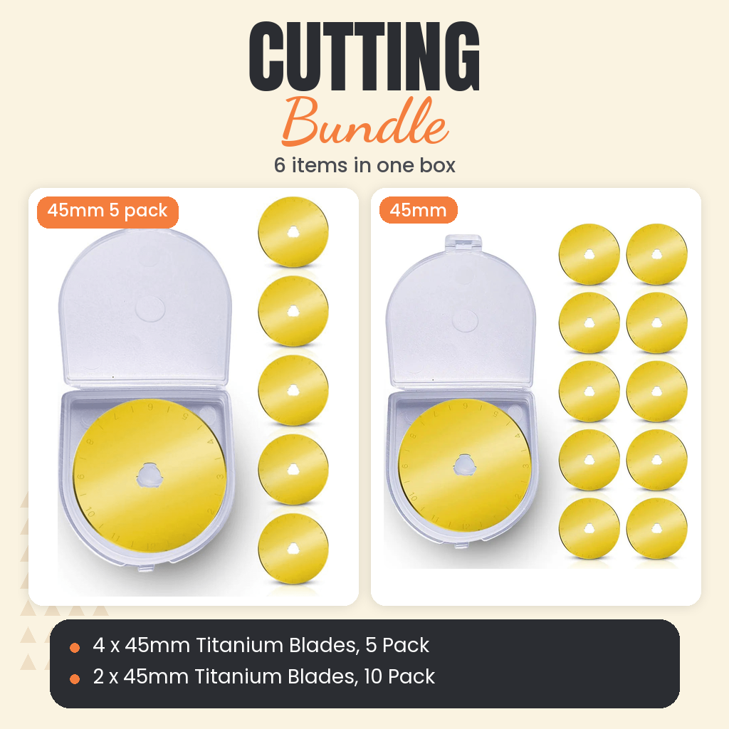 4 x 45mm Titanium Rotary Blades, 5 Pack + 2 x 45mm Titanium Rotary Blades, 10 Pack Bundle - what is in the bundle - photo 1 of 3 - The Fabric Hut