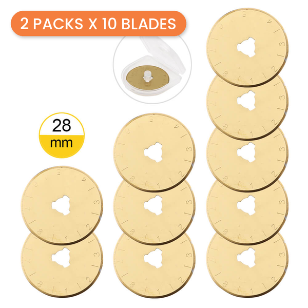 Rotary Cutter Blades, 28mm Titanium Coated, 20 Blades - 2 packs x 10 blades - photo 1 of 3 - The Fabric Hut