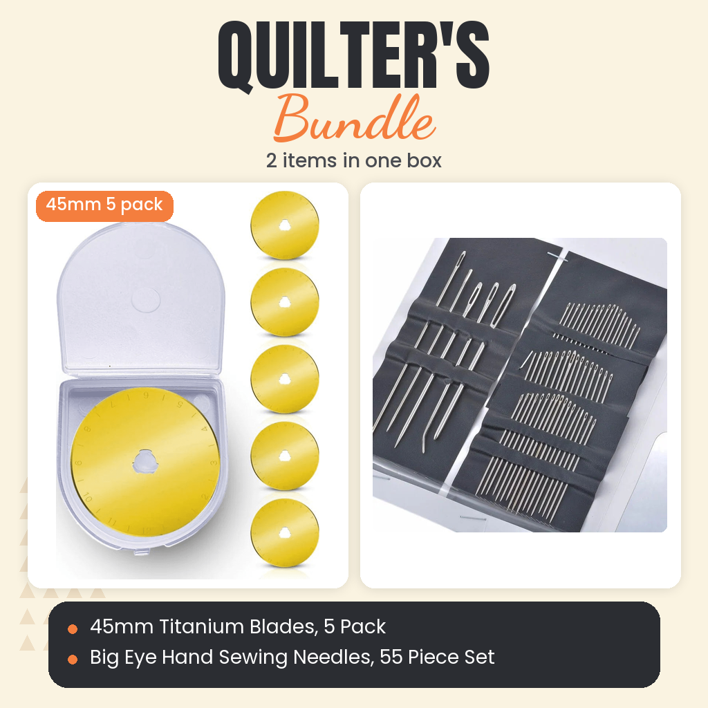 45mm Titanium Rotary Blades, 5 Pack + Big Eye Hand Sewing Needles, 55 Piece Set Bundle - what is in the bundle - photo 1 of 3 - The Fabric Hut