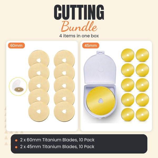 2 x 60mm Titanium Rotary Blades, 10 Pack + 2 x 45mm Titanium Rotary Blades, 10 Pack Bundle - what is in the bundle - photo 1 of 3 - The Fabric Hut
