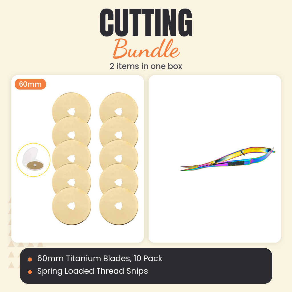 60mm Titanium Rotary Blades, 10 Pack + Spring Loaded Thread Snips Bundle - what is in the bundle - photo 1 of 3 - The Fabric Hut