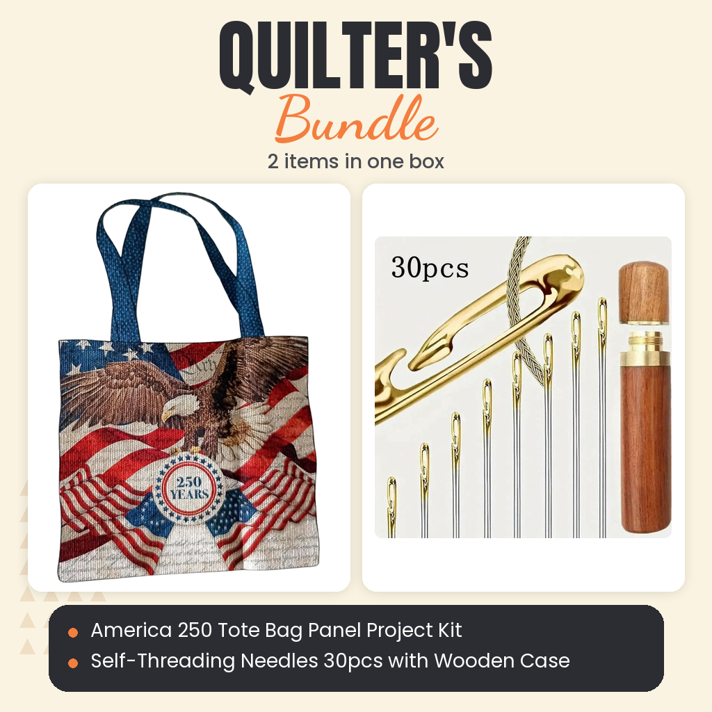 America 250 Tote Bag Panel Project Kit + Self-Threading Needles 30pcs with Wooden Case Bundle - what is in the bundle - photo 1 of 3 - The Fabric Hut
