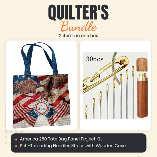 America 250 Tote Bag Panel Project Kit + Self-Threading Needles 30pcs with Wooden Case Bundle - what is in the bundle - photo 1 of 3 - The Fabric Hut