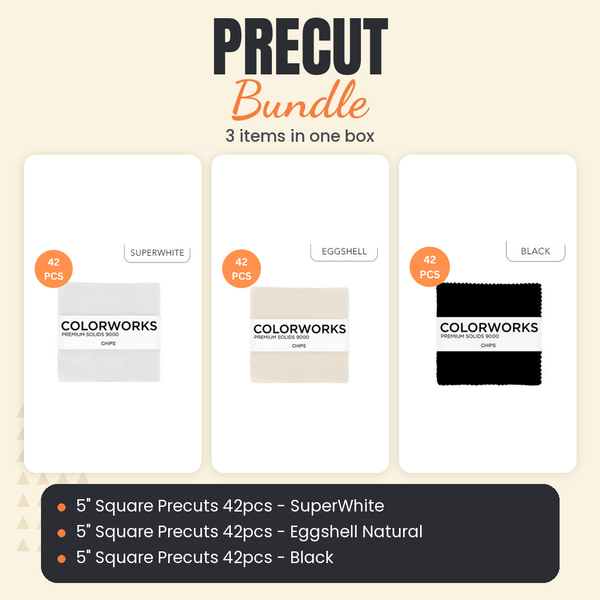 5" Square Precuts 126pcs - SuperWhite + Eggshell Natural + Black Bundle - what is in the bundle - photo 1 of 4 - The Fabric Hut