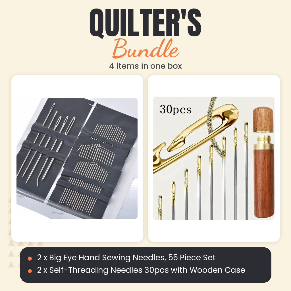 2 x Big Eye Hand Sewing Needles, 55 Piece Set + 2 x Self-Threading Needles 30pcs with Wooden Case Bundle - what is in the bundle - photo 1 of 3 - The Fabric Hut
