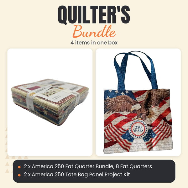 2 x America 250 Fat Quarter Bundle, 8 Fat Quarters + 2 x America 250 Tote Bag Panel Project Kit Bundle - what is in the bundle - photo 1 of 3 - The Fabric Hut